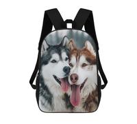 sinyumoney 3D Snowy Husky Pair Kid's Backpack Waterproof 17inch School Bag Cute Rucksacks Fashion Casual Schoolbag for Kids for Girl Boy School