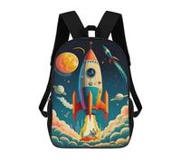 sinyumoney 3D Space Adventure Rocket Launch Kid's Backpack Waterproof 17inch School Bag Cute Rucksacks Fashion Casual Schoolbag for Kids for Girl Boy School