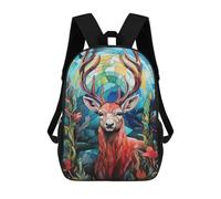 sinyumoney 3D Stained Glass Deer Portrait School Backpack Student Casual Backpack For Kid's Children's Daypack Bookbag Hiking Sports Outdoor Work Travel Laptop Bag 17inch