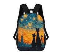 sinyumoney 3D Starry Night Cats Silhouette Kid's Backpack Waterproof 17inch School Bag Cute Rucksacks Fashion Casual Schoolbag for Kids for Girl Boy School