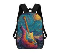 sinyumoney 3D Starry Night Guitar Canvas Art Kid's Backpack Waterproof 17inch School Bag Cute Rucksacks Fashion Casual Schoolbag for Kids for Girl Boy School