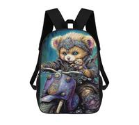 sinyumoney 3D Steampunk Teddy Bear Motorcycle Art Print Kid's Backpack Waterproof School Bag Bookbag Cute Rucksacks Fashion Casual Schoolbag for Kids for Girl Boy School 17inch
