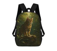 sinyumoney 3D Striped Cat in Jungle 17 Inch School Backpack Student Casual Backpack For Kid's Children's Daypack Bookbag Hiking Sports Outdoor Work Travel Laptop Bag