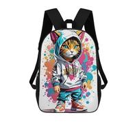 sinyumoney 3D Stylish Cat Hoodie Artwork Print Children Backpack for School Students Backpacks Schoolbag Shoulder Book Bags 17inch