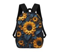 sinyumoney 3D Sunflower Black Leaf School Backpack Student Casual Backpack For Kid's Children's Daypack Bookbag Hiking Sports Outdoor Work Travel Laptop Bag 17inch