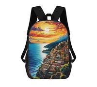 sinyumoney 3D Sunset Over Coastal Town -2 Print Children Backpack for School Students Backpacks Schoolbag Shoulder Book Bags 17inch