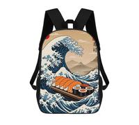 sinyumoney 3D Sushi Great Wave Kid's Backpack Waterproof 17inch School Bag Cute Rucksacks Fashion Casual Schoolbag for Kids for Girl Boy School