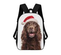 sinyumoney 3D Sussex Spaniel Dog with Santa Hat Kid's Backpack Waterproof 17inch School Bag Cute Rucksacks Fashion Casual Schoolbag for Kids for Girl Boy School