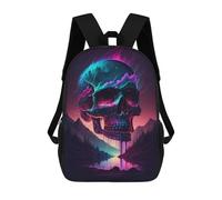 sinyumoney 3D Synthwave Skull Printing Daypacks Kids Casual Backpack Knapsack High Capacity Rucksack Travel Laptop Book Bag 17inch