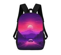 sinyumoney 3D Synthwave Sunset Car Kid's Backpack Waterproof School Bag Bookbag Cute Rucksacks Fashion Casual Schoolbag for Kids for Girl Boy School 17inch