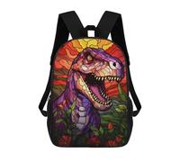sinyumoney 3D T Rex Stained Glass Window Printing Daypacks Kids Casual Backpack Knapsack High Capacity Rucksack Travel Laptop Book Bag 17inch
