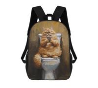 sinyumoney 3D Texting Phone Toilet Cat Printing Daypacks Kids Casual Backpack Knapsack High Capacity Rucksack Travel Laptop Book Bag 17inch
