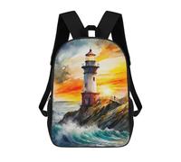 sinyumoney 3D The Lighthouse at Sunset Printing Daypacks Kids Casual Backpack Knapsack High Capacity Rucksack Travel Laptop Book Bag 17inch