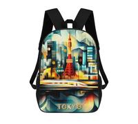 sinyumoney 3D Tokyo Cubist Lights - Modern Geometric Cityscape Print Children Backpack for School Students Backpacks Schoolbag Shoulder Book Bags 17inch