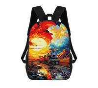 sinyumoney 3D Train at Sunset Digital Art 17 Inch School Backpack Student Casual Backpack For Kid's Children's Daypack Bookbag Hiking Sports Outdoor Work Travel Laptop Bag