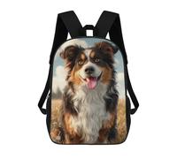 sinyumoney 3D Tri-Color Australian Shepherd in Field School Backpack for Kids Adult,Animal Schoolbags Large Bookbags Casual Daypack with Side Mesh Pocket 17inch