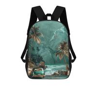 sinyumoney 3D Tropical Seaside Escape 17 Inch School Backpack Student Casual Backpack For Kid's Children's Daypack Bookbag Hiking Sports Outdoor Work Travel Laptop Bag