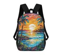 sinyumoney 3D Tropical Sunset Beach Scene-8 Print Children Backpack for School Students Backpacks Schoolbag Shoulder Book Bags 17inch