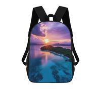 sinyumoney 3D Tropical Sunset Island Printing Daypacks Kids Casual Backpack Knapsack High Capacity Rucksack Travel Laptop Book Bag 17inch