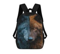 sinyumoney 3D Two-faced Wolf with Blue And Orange Fur Kid's Backpack Waterproof 17inch School Bag Cute Rucksacks Fashion Casual Schoolbag for Kids for Girl Boy School