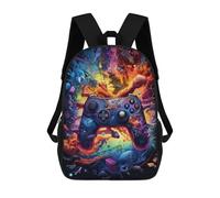 sinyumoney 3D Vibrant Gaming Controller Artwork -98 School Backpack for Kids Adult,Animal Schoolbags Large Bookbags Casual Daypack with Side Mesh Pocket 17inch