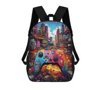 sinyumoney 3D Vibrant Gaming Controller in A Futuristic Cityscape Print Children Backpack for School Students Backpacks Schoolbag Shoulder Book Bags 17inch