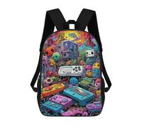 sinyumoney 3D Vibrant Gaming Device Collage -2 School Backpack for Kids Adult,Animal Schoolbags Large Bookbags Casual Daypack with Side Mesh Pocket 17inch