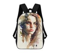 sinyumoney 3D Watercolor Portrait Painting Kid's Backpack Waterproof School Bag Bookbag Cute Rucksacks Fashion Casual Schoolbag for Kids for Girl Boy School 17inch