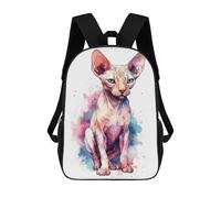 sinyumoney 3D Watercolor Sphynx Cat Art School Backpack Student Casual Backpack For Kid's Children's Daypack Bookbag Hiking Sports Outdoor Work Travel Laptop Bag 17inch