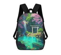 sinyumoney 3D Waterfall Shrine Cherry Blossom School Backpack Student Casual Backpack For Kid's Children's Daypack Bookbag Hiking Sports Outdoor Work Travel Laptop Bag 17inch