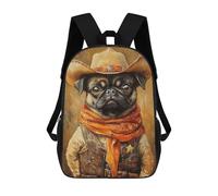 sinyumoney 3D Western Pug Sheriff Costume Kid's Backpack Waterproof 17inch School Bag Cute Rucksacks Fashion Casual Schoolbag for Kids for Girl Boy School