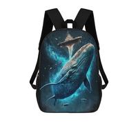 sinyumoney 3D Whale And Ship in Space Kid's Backpack Waterproof School Bag Bookbag Cute Rucksacks Fashion Casual Schoolbag for Kids for Girl Boy School 17inch