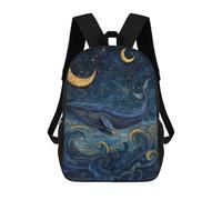 sinyumoney 3D Whale Dreams in Moonlight Kid's Backpack Waterproof 17inch School Bag Cute Rucksacks Fashion Casual Schoolbag for Kids for Girl Boy School