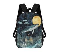 sinyumoney 3D Whale Flying Above House at Night Kid's Backpack Waterproof School Bag Bookbag Cute Rucksacks Fashion Casual Schoolbag for Kids for Girl Boy School 17inch