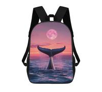 sinyumoney 3D Whale Tail Under Moonlight Kid's Backpack Waterproof School Bag Bookbag Cute Rucksacks Fashion Casual Schoolbag for Kids for Girl Boy School 17inch