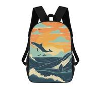 sinyumoney 3D Whales at Sunset Printing Daypacks Kids Casual Backpack Knapsack High Capacity Rucksack Travel Laptop Book Bag 17inch