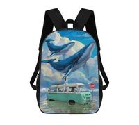sinyumoney 3D Whales Over Van Printing Daypacks Kids Casual Backpack Knapsack High Capacity Rucksack Travel Laptop Book Bag 17inch