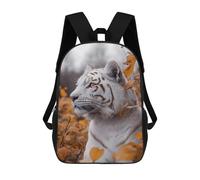 sinyumoney 3D White Tiger Portrait in Autumn Leaves 17 Inch School Backpack Student Casual Backpack For Kid's Children's Daypack Bookbag Hiking Sports Outdoor Work Travel Laptop Bag