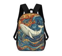 sinyumoney 3D White Whale Gustav Style School Backpack Student Casual Backpack For Kid's Children's Daypack Bookbag Hiking Sports Outdoor Work Travel Laptop Bag 17inch
