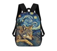 sinyumoney 3D Wolf Dreams Under Starry Night Sky Kid's Backpack Waterproof 17inch School Bag Cute Rucksacks Fashion Casual Schoolbag for Kids for Girl Boy School