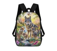 sinyumoney 3D Wolf Family in Flowers Print Children Backpack for School Students Backpacks Schoolbag Shoulder Book Bags 17inch