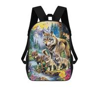 sinyumoney 3D Wolf Family in Forest Scene Kid's Backpack Waterproof 17inch School Bag Cute Rucksacks Fashion Casual Schoolbag for Kids for Girl Boy School