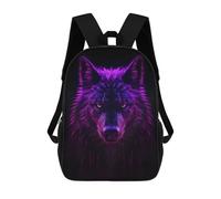 sinyumoney 3D Wolf Magenta Neon Printing Daypacks Kids Casual Backpack Knapsack High Capacity Rucksack Travel Laptop Book Bag 17inch