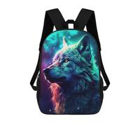 sinyumoney 3D Wolf Night Galaxy Aurora Printing Daypacks Kids Casual Backpack Knapsack High Capacity Rucksack Travel Laptop Book Bag 17inch