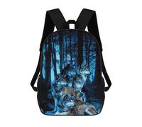 sinyumoney 3D Wolves in The Moonlit Forest School Backpack for Kids Adult,Animal Schoolbags Large Bookbags Casual Daypack with Side Mesh Pocket 17inch