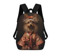sinyumoney 3D Yorkshire Dog In Kimono Kid's Backpack Waterproof 17inch School Bag Cute Rucksacks Fashion Casual Schoolbag for Kids for Girl Boy School
