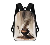 sinyumoney 3D Zen Incense Retro Ink Wash Kid's Backpack Waterproof 17inch School Bag Cute Rucksacks Fashion Casual Schoolbag for Kids for Girl Boy School