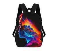 sinyumoney 4Girls Abstract Mountain Profile Artwork Backpack 3D Printed Boy School Backpack Casual Daypack Lightweight Rucksack for Middle School Students 17inch