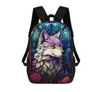 sinyumoney 4Girls Abstract Wolf Stained Glas Backpack 3D Printed Boy School Backpack Casual Daypack Lightweight Rucksack for Middle School Students 17inch