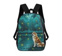 sinyumoney 4Girls Akita Inu in Enchanted Forest Backpack 3D Printed Boy School Backpack Casual Daypack Lightweight Rucksack for Middle School Students 17inch
